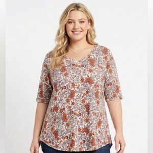 Rachel Zoe Floral V-Neck Top size 2X